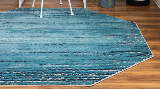 Blue 7' x 7' Oasis Octagon Area Rug 65% Polypropylene & 35% Polyester Contemporary Carpet for Living Rooms, Bedroom, Kitchen, Dining, Office for Sale at Rug Engine