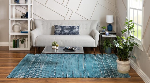 Blue 8' x 10' Oasis Rectangle Area Rug 65% Polypropylene & 35% Polyester Contemporary Carpet for Living Rooms, Bedroom, Kitchen, Dining, Office for Sale at Rug Engine