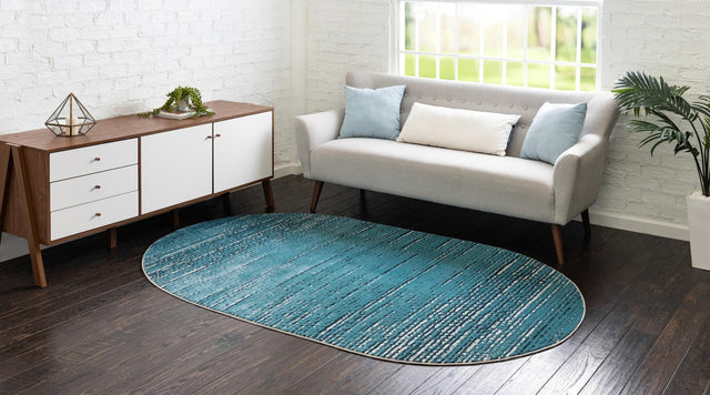 Blue 8' x 10' Oasis Oval Area Rug 65% Polypropylene & 35% Polyester Contemporary Carpet for Living Rooms, Bedroom, Kitchen, Dining, Office for Sale at Rug Engine