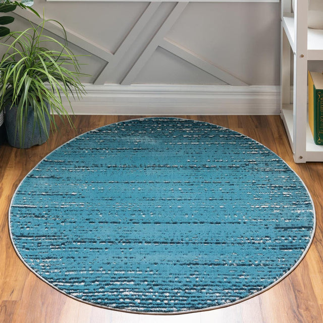 Blue 7' x 7' Oasis Round Area Rug 65% Polypropylene & 35% Polyester Contemporary Carpet for Living Rooms, Bedroom, Kitchen, Dining, Office for Sale at Rug Engine