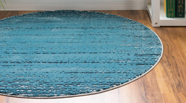 Blue 7' x 7' Oasis Round Area Rug 65% Polypropylene & 35% Polyester Contemporary Carpet for Living Rooms, Bedroom, Kitchen, Dining, Office for Sale at Rug Engine