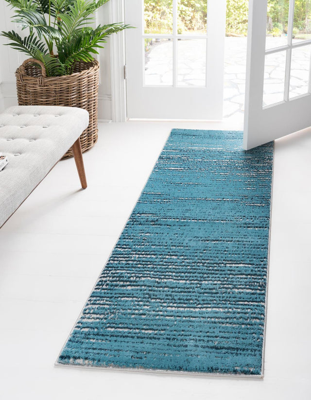 Blue 2' x 12' Oasis Runner Area Rug 65% Polypropylene & 35% Polyester Contemporary Carpet for Living Rooms, Bedroom, Kitchen, Dining, Office for Sale at Rug Engine
