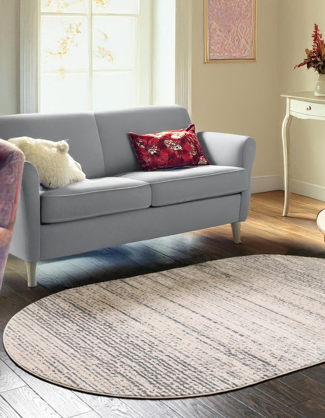Cream 5' x 8' Oasis Oval Area Rug 65% Polypropylene & 35% Polyester Contemporary Carpet for Living Rooms, Bedroom, Kitchen, Dining, Office for Sale at Rug Engine