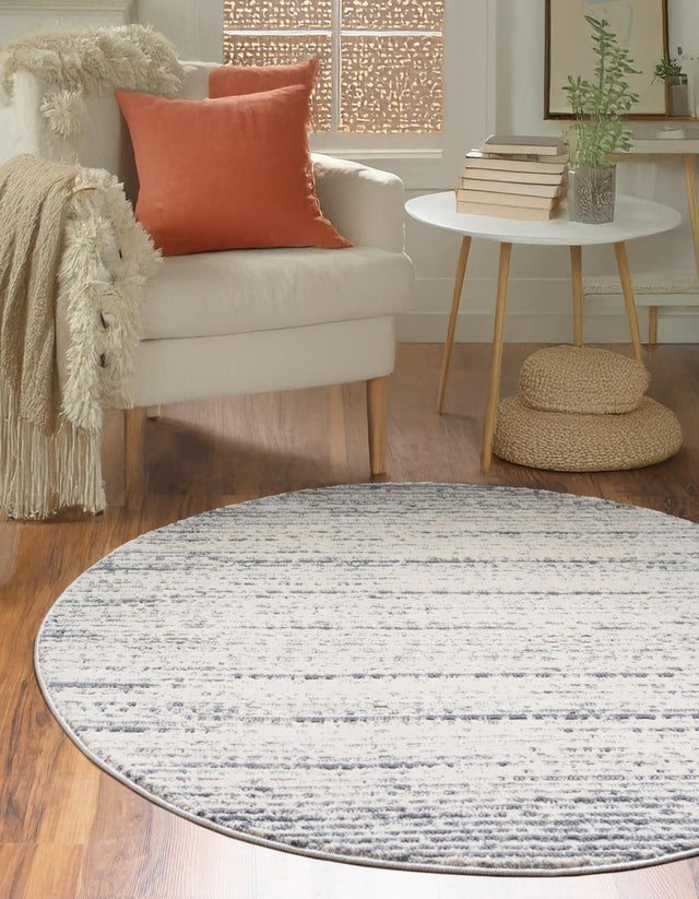 Cream 4' x 4' Oasis Round Area Rug 65% Polypropylene & 35% Polyester Contemporary Carpet for Living Rooms, Bedroom, Kitchen, Dining, Office for Sale at Rug Engine