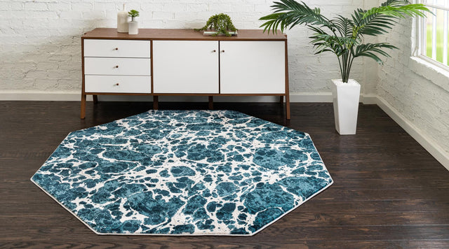 Blue 6' x 6' Oasis Octagon Area Rug 65% Polypropylene & 35% Polyester Contemporary Carpet for Living Rooms, Bedroom, Kitchen, Dining, Office for Sale at Rug Engine