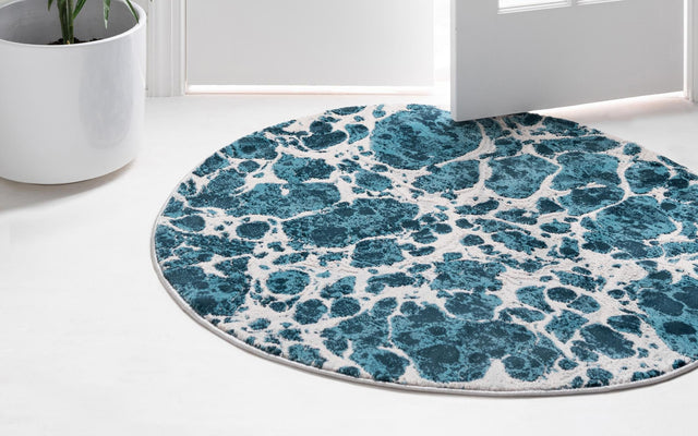 Blue 7' x 7' Oasis Round Area Rug 65% Polypropylene & 35% Polyester Contemporary Carpet for Living Rooms, Bedroom, Kitchen, Dining, Office for Sale at Rug Engine