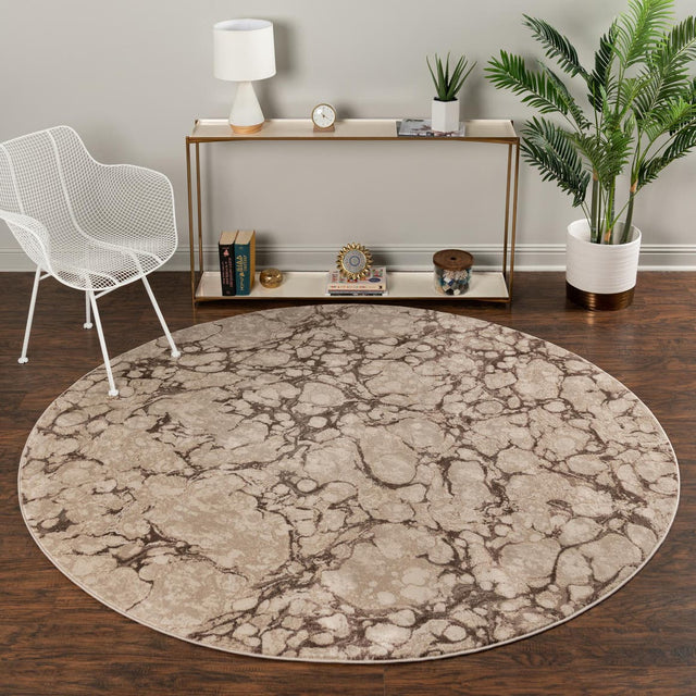 Brown 4' x 4' Oasis Round Area Rug 65% Polypropylene & 35% Polyester Contemporary Carpet for Living Rooms, Bedroom, Kitchen, Dining, Office for Sale at Rug Engine