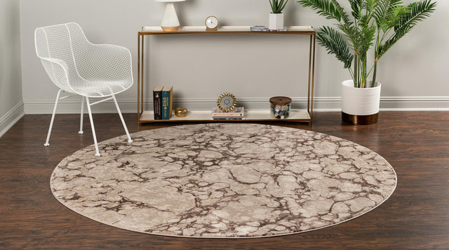 Brown 4' x 4' Oasis Round Area Rug 65% Polypropylene & 35% Polyester Contemporary Carpet for Living Rooms, Bedroom, Kitchen, Dining, Office for Sale at Rug Engine