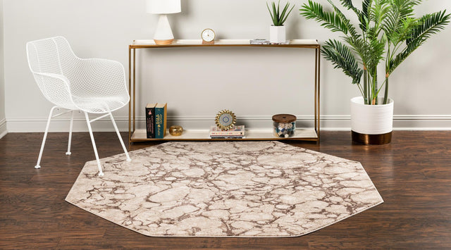 Brown 7' x 7' Oasis Octagon Area Rug 65% Polypropylene & 35% Polyester Contemporary Carpet for Living Rooms, Bedroom, Kitchen, Dining, Office for Sale at Rug Engine
