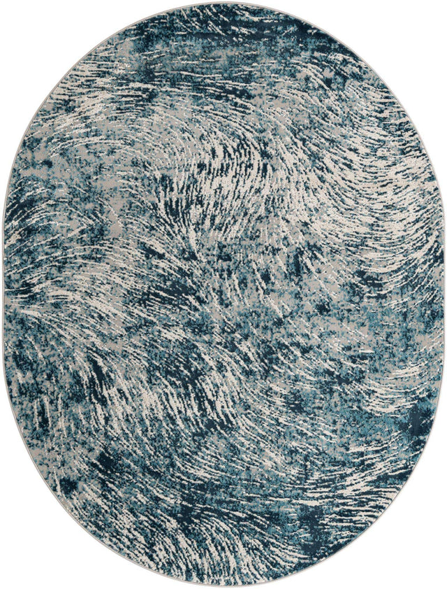 Blue 8' x 10' Oasis Oval Area Rug 65% Polypropylene & 35% Polyester Contemporary Carpet for Living Rooms, Bedroom, Kitchen, Dining, Office for Sale at Rug Engine