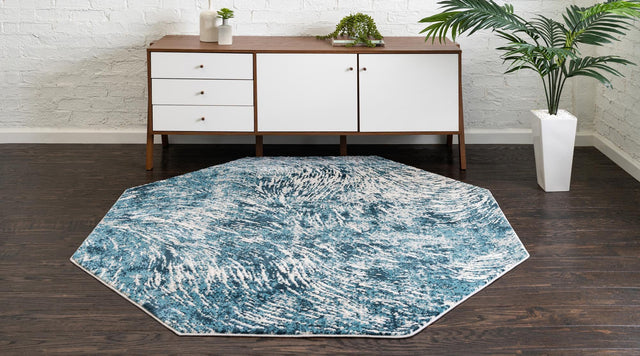 Blue 6' x 6' Oasis Octagon Area Rug 65% Polypropylene & 35% Polyester Contemporary Carpet for Living Rooms, Bedroom, Kitchen, Dining, Office for Sale at Rug Engine