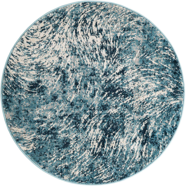 Blue 4' x 4' Oasis Round Area Rug 65% Polypropylene & 35% Polyester Contemporary Carpet for Living Rooms, Bedroom, Kitchen, Dining, Office for Sale at Rug Engine