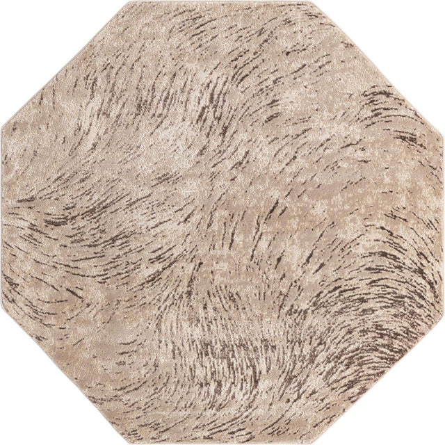 Brown 6' x 6' Oasis Octagon Area Rug 65% Polypropylene & 35% Polyester Contemporary Carpet for Living Rooms, Bedroom, Kitchen, Dining, Office for Sale at Rug Engine