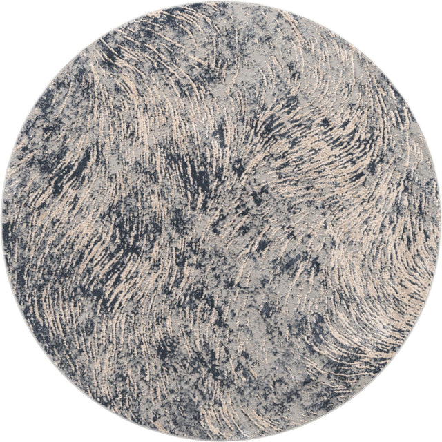 Gray 7' x 7' Oasis Round Area Rug 65% Polypropylene & 35% Polyester Contemporary Carpet for Living Rooms, Bedroom, Kitchen, Dining, Office for Sale at Rug Engine