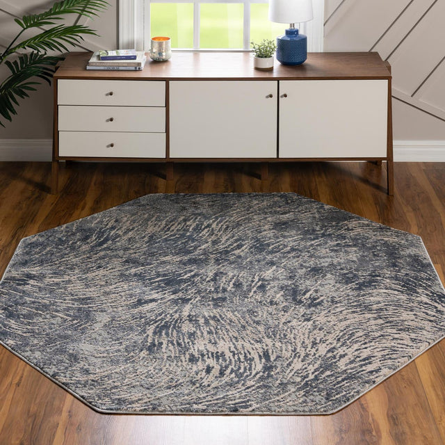 Gray 6' x 6' Oasis Octagon Area Rug 65% Polypropylene & 35% Polyester Contemporary Carpet for Living Rooms, Bedroom, Kitchen, Dining, Office for Sale at Rug Engine