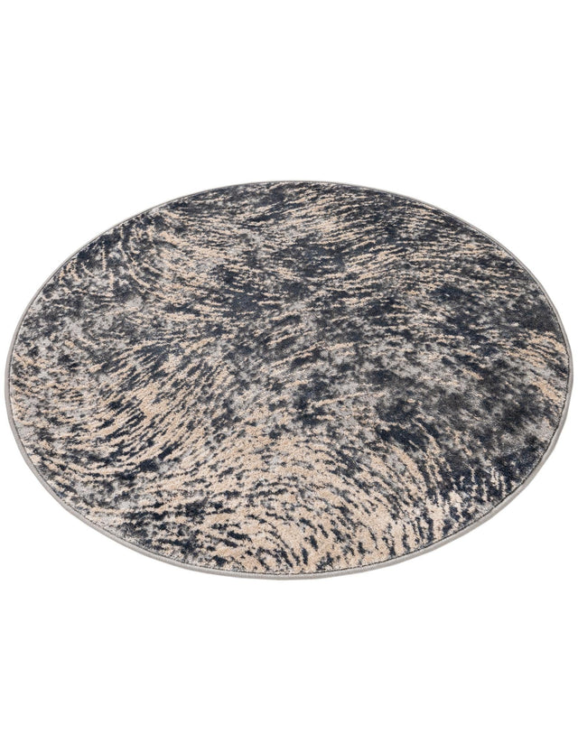 Gray 4' x 4' Oasis Round Area Rug 65% Polypropylene & 35% Polyester Contemporary Carpet for Living Rooms, Bedroom, Kitchen, Dining, Office for Sale at Rug Engine