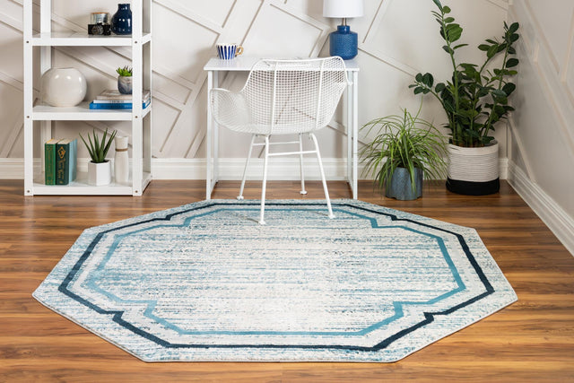 Blue 6' x 6' Oasis Octagon Area Rug 65% Polypropylene & 35% Polyester Contemporary Carpet for Living Rooms, Bedroom, Kitchen, Dining, Office for Sale at Rug Engine