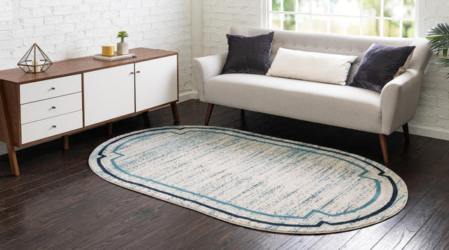 Blue 8' x 10' Oasis Oval Area Rug 65% Polypropylene & 35% Polyester Contemporary Carpet for Living Rooms, Bedroom, Kitchen, Dining, Office for Sale at Rug Engine
