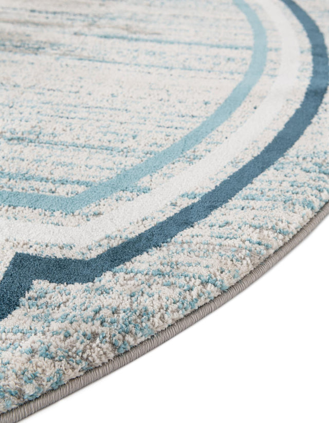Blue 7' x 7' Oasis Round Area Rug 65% Polypropylene & 35% Polyester Contemporary Carpet for Living Rooms, Bedroom, Kitchen, Dining, Office for Sale at Rug Engine