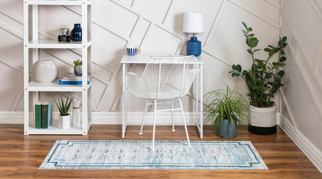 Blue 2' x 6' Oasis Runner Area Rug 65% Polypropylene & 35% Polyester Contemporary Carpet for Living Rooms, Bedroom, Kitchen, Dining, Office for Sale at Rug Engine