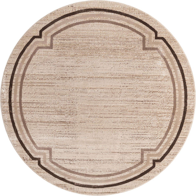 Brown 7' x 7' Oasis Round Area Rug 65% Polypropylene & 35% Polyester Contemporary Carpet for Living Rooms, Bedroom, Kitchen, Dining, Office for Sale at Rug Engine