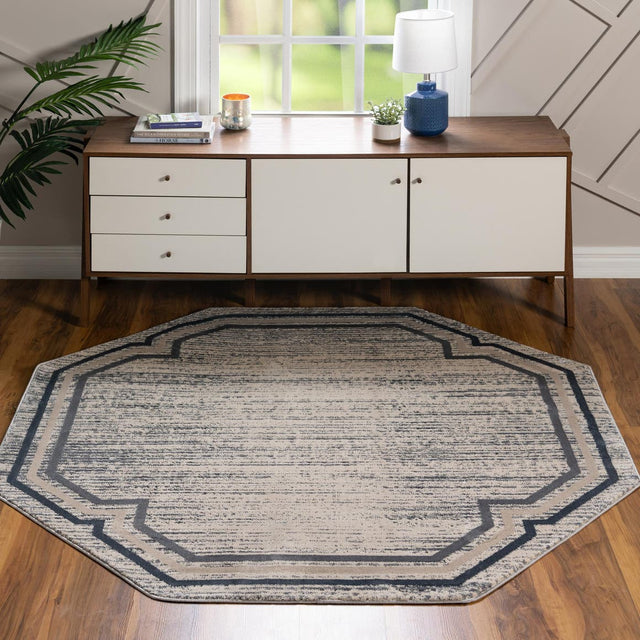 Gray 7' x 7' Oasis Octagon Area Rug 65% Polypropylene & 35% Polyester Contemporary Carpet for Living Rooms, Bedroom, Kitchen, Dining, Office for Sale at Rug Engine
