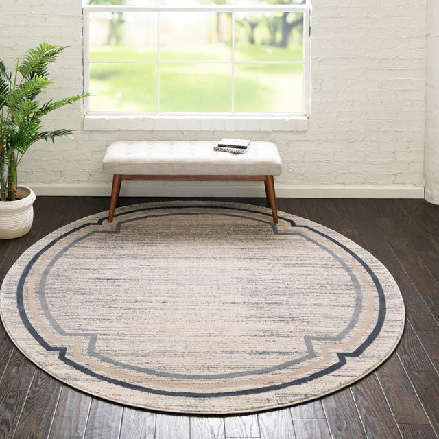 Gray 3' x 3' Oasis Round Area Rug 65% Polypropylene & 35% Polyester Contemporary Carpet for Living Rooms, Bedroom, Kitchen, Dining, Office for Sale at Rug Engine
