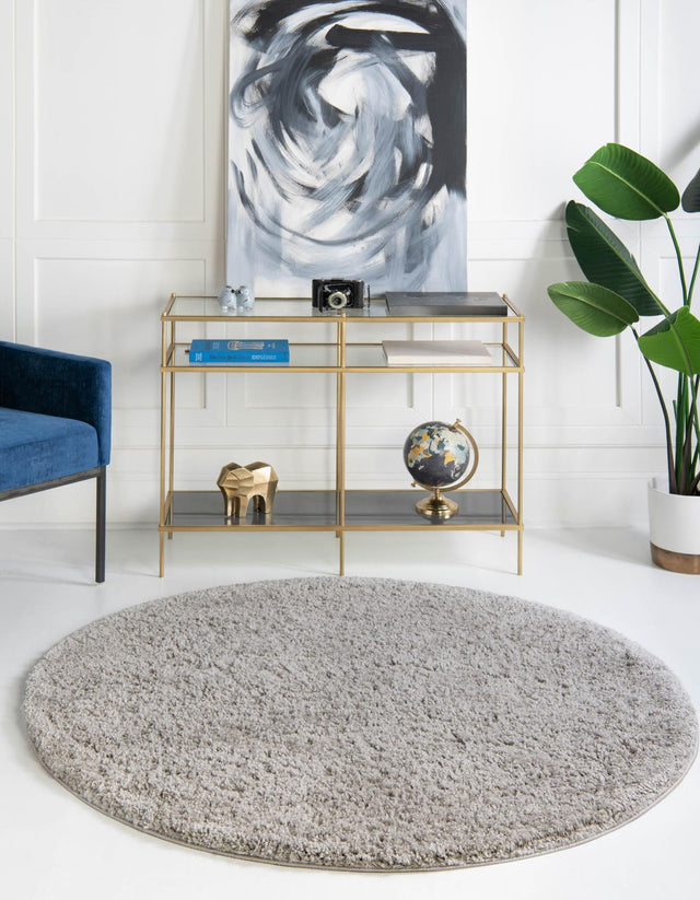 Light Gray 5' x 5' Everyday Shag Round Area Rug Thick Soft Touch Fluffy & Plush Shaggy Pile 100% Polypropylene With Cotton Backing Durable Carpet for Sale at Rug Engine