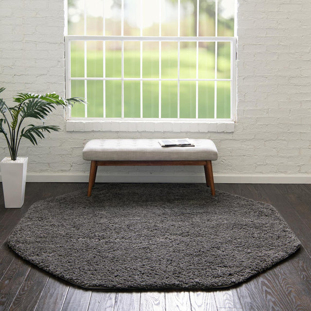 Dark Gray 7' 10 x 7' 10 Everyday Shag Octagon Area Rug Thick Soft Touch Fluffy & Plush Shaggy Pile 100% Polypropylene With Cotton Backing Durable Carpet for Sale at Rug Engine