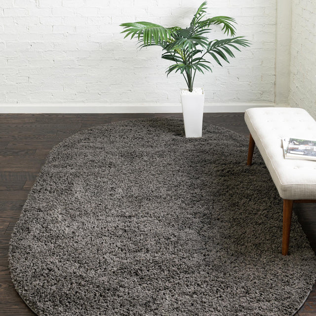 Dark Gray 8' x 10' Everyday Shag Oval Area Rug Thick Soft Touch Fluffy & Plush Shaggy Pile 100% Polypropylene With Cotton Backing Durable Carpet for Sale at Rug Engine