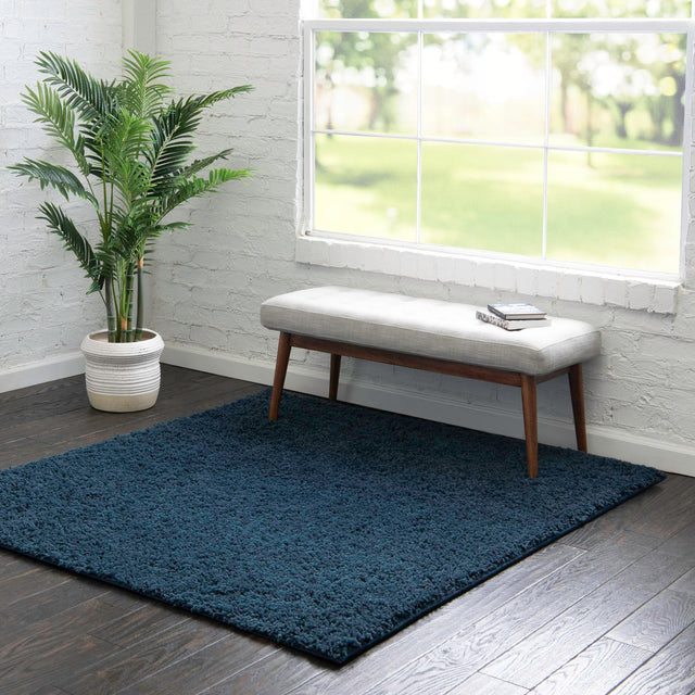 Navy Blue 7' 10 x 7' 10 Everyday Shag Square Area Rug Thick Soft Touch Fluffy & Plush Shaggy Pile 100% Polypropylene With Cotton Backing Durable Carpet for Sale at Rug Engine