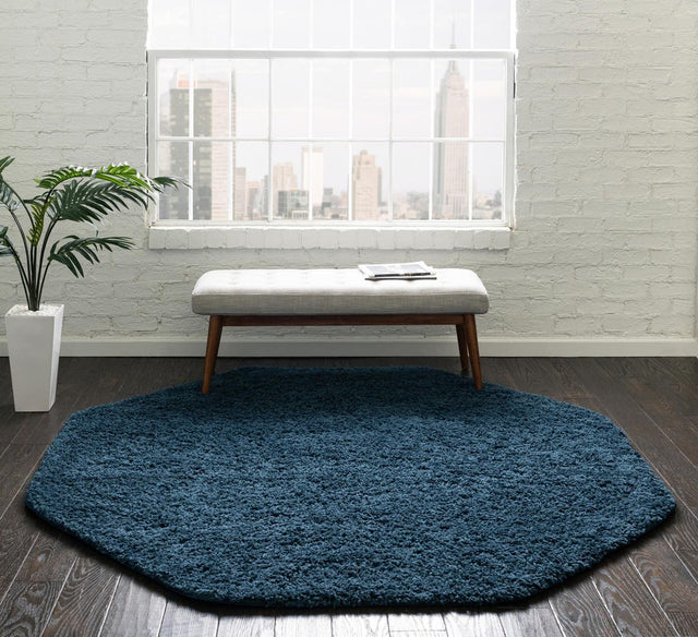 Navy Blue 7' 10 x 7' 10 Everyday Shag Octagon Area Rug Thick Soft Touch Fluffy & Plush Shaggy Pile 100% Polypropylene With Cotton Backing Durable Carpet for Sale at Rug Engine