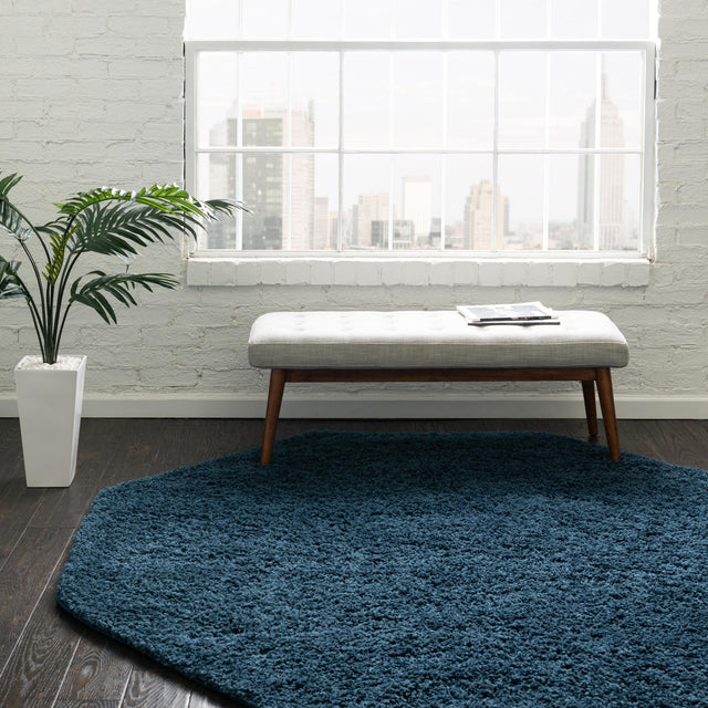 Navy Blue 6' x 6' Everyday Shag Octagon Area Rug Thick Soft Touch Fluffy & Plush Shaggy Pile 100% Polypropylene With Cotton Backing Durable Carpet for Sale at Rug Engine