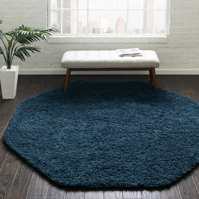 Navy Blue 7' 10 x 7' 10 Everyday Shag Octagon Area Rug Thick Soft Touch Fluffy & Plush Shaggy Pile 100% Polypropylene With Cotton Backing Durable Carpet for Sale at Rug Engine
