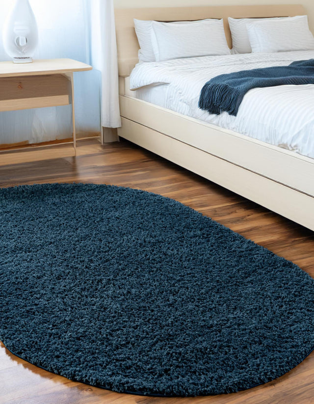 Navy Blue 5' x 8' Everyday Shag Oval Area Rug Thick Soft Touch Fluffy & Plush Shaggy Pile 100% Polypropylene With Cotton Backing Durable Carpet for Sale at Rug Engine