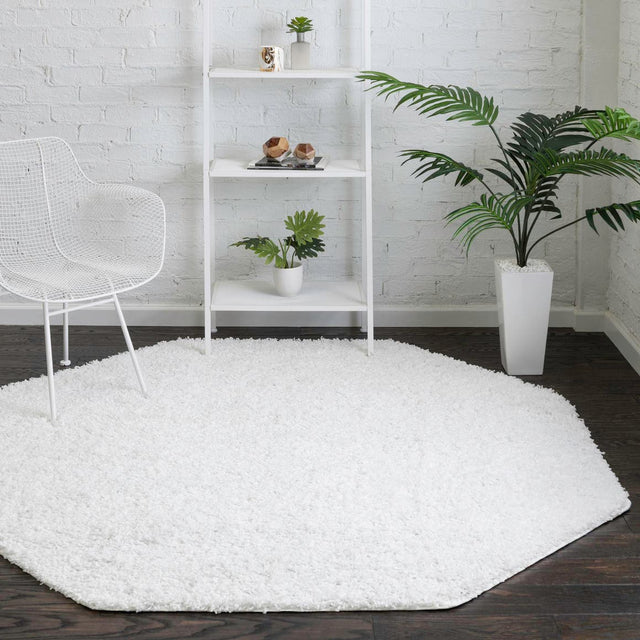 Snow White 4' x 4' Everyday Shag Octagon Area Rug Thick Soft Touch Fluffy & Plush Shaggy Pile 100% Polypropylene With Cotton Backing Durable Carpet for Sale at Rug Engine