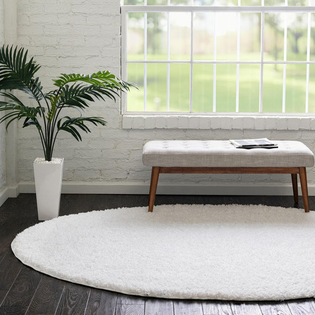 Snow White 8' x 10' Everyday Shag Oval Area Rug Thick Soft Touch Fluffy & Plush Shaggy Pile 100% Polypropylene With Cotton Backing Durable Carpet for Sale at Rug Engine