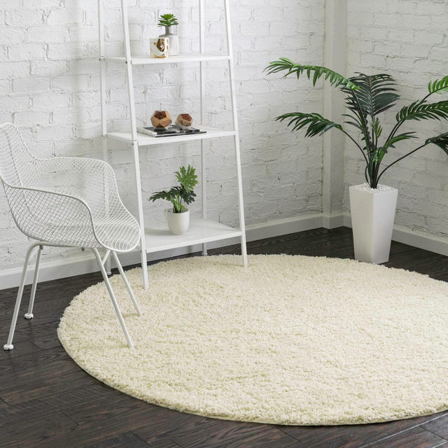 Ivory 4' x 4' Everyday Shag Round Area Rug Thick Soft Touch Fluffy & Plush Shaggy Pile 100% Polypropylene With Cotton Backing Durable Carpet for Sale at Rug Engine