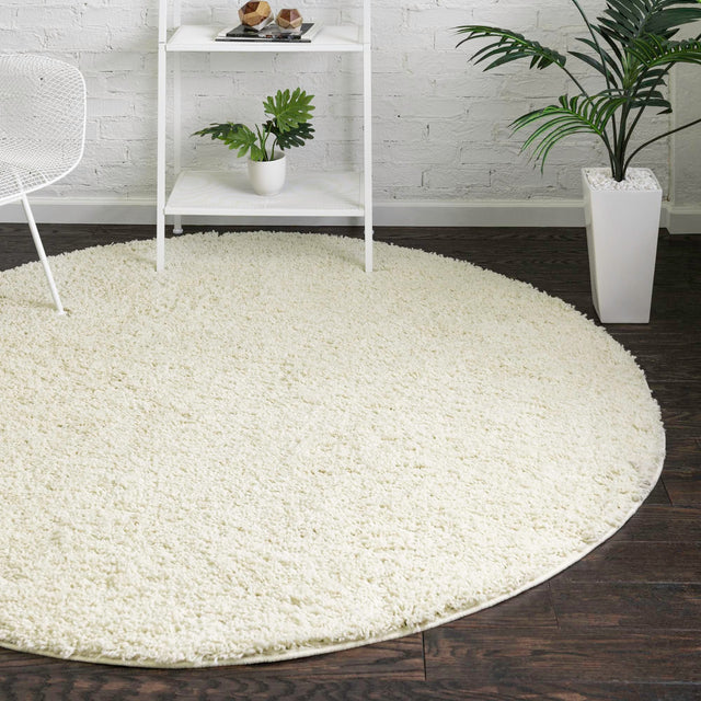 Ivory 7' 10 x 7' 10 Everyday Shag Round Area Rug Thick Soft Touch Fluffy & Plush Shaggy Pile 100% Polypropylene With Cotton Backing Durable Carpet for Sale at Rug Engine