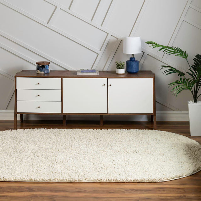 Ivory 5' x 8' Everyday Shag Oval Area Rug Thick Soft Touch Fluffy & Plush Shaggy Pile 100% Polypropylene With Cotton Backing Durable Carpet for Sale at Rug Engine