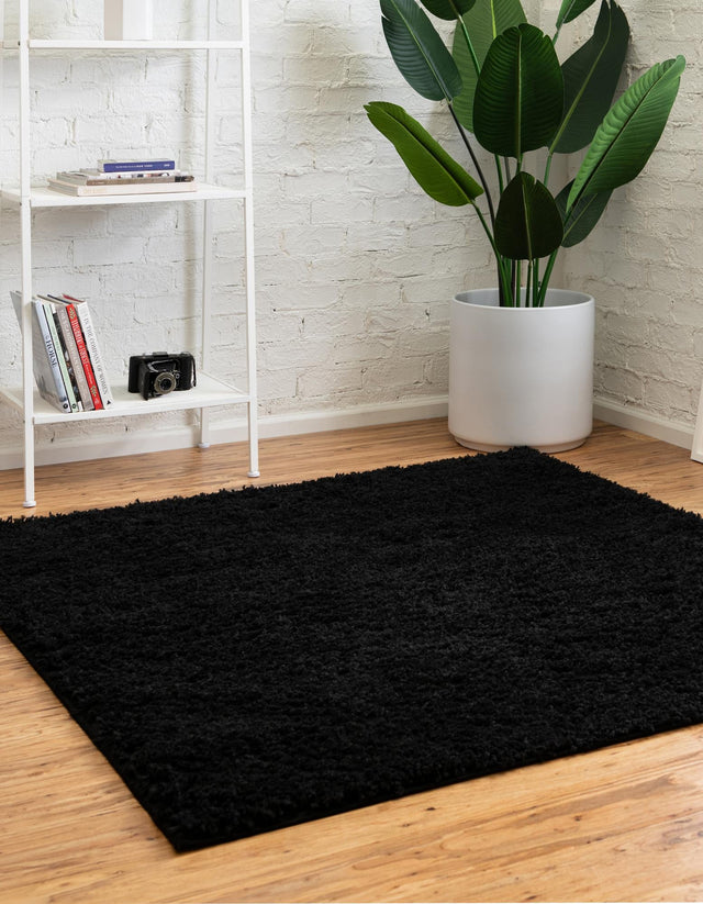 Black 7' 10 x 7' 10 Everyday Shag Square Area Rug Thick Soft Touch Fluffy & Plush Shaggy Pile 100% Polypropylene With Cotton Backing Durable Carpet for Sale at Rug Engine