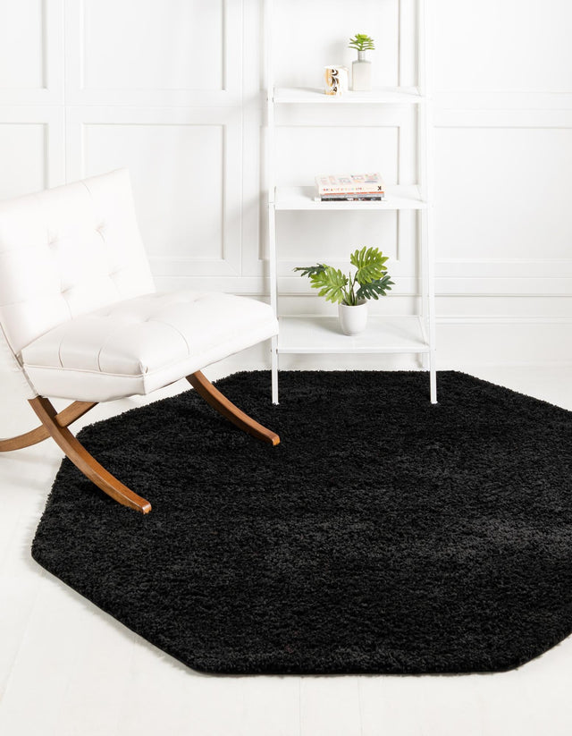 Black 4' x 4' Everyday Shag Octagon Area Rug Thick Soft Touch Fluffy & Plush Shaggy Pile 100% Polypropylene With Cotton Backing Durable Carpet for Sale at Rug Engine