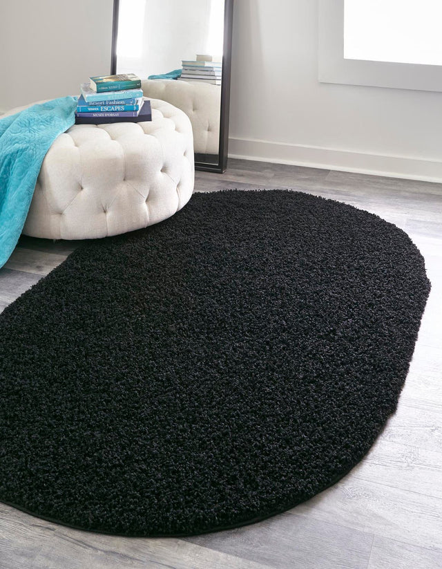 Black 5' x 8' Everyday Shag Oval Area Rug Thick Soft Touch Fluffy & Plush Shaggy Pile 100% Polypropylene With Cotton Backing Durable Carpet for Sale at Rug Engine