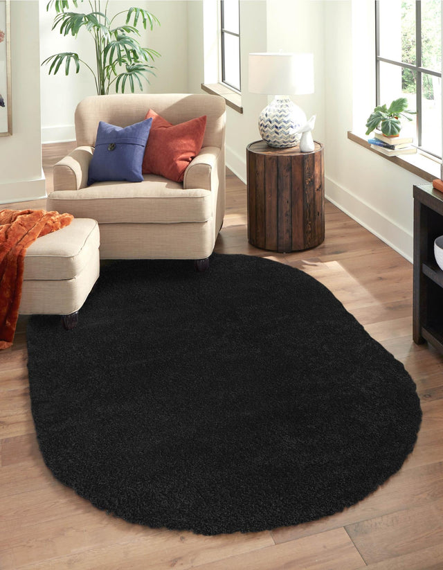 Black 5' x 8' Everyday Shag Oval Area Rug Thick Soft Touch Fluffy & Plush Shaggy Pile 100% Polypropylene With Cotton Backing Durable Carpet for Sale at Rug Engine
