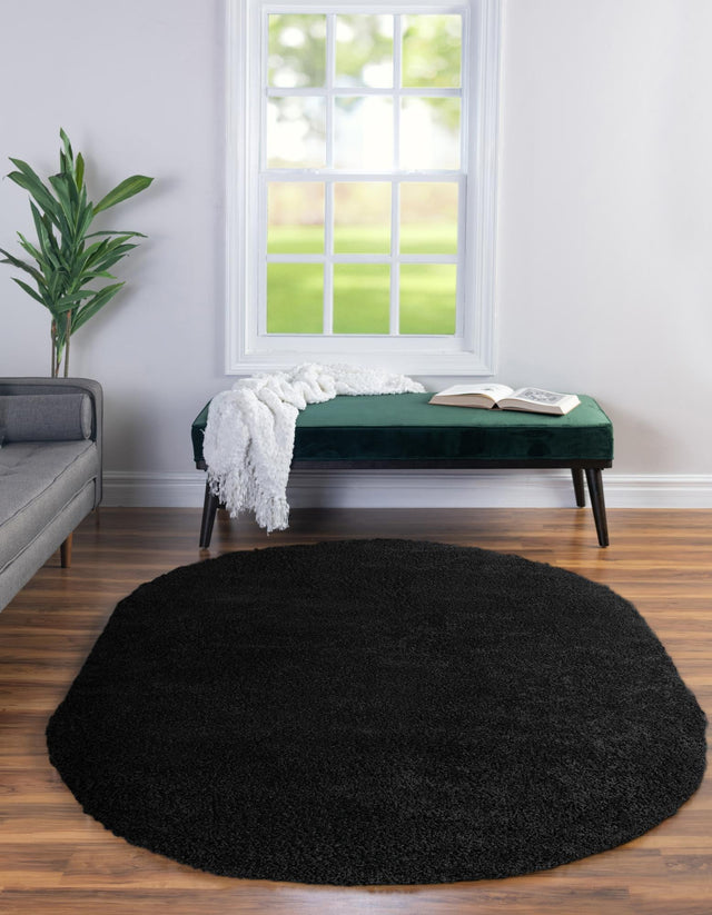 Black 3' 3 x 5' 3 Everyday Shag Oval Area Rug Thick Soft Touch Fluffy & Plush Shaggy Pile 100% Polypropylene With Cotton Backing Durable Carpet for Sale at Rug Engine