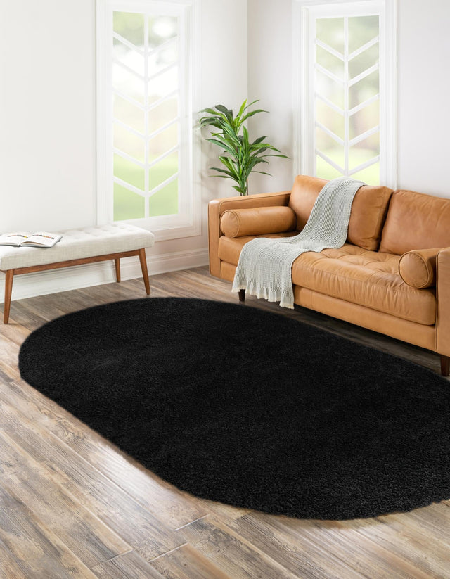 Black 3' 3 x 5' 3 Everyday Shag Oval Area Rug Thick Soft Touch Fluffy & Plush Shaggy Pile 100% Polypropylene With Cotton Backing Durable Carpet for Sale at Rug Engine