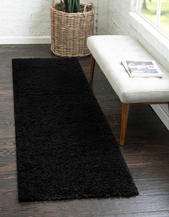 Black 2' 2 x 6' 7 Everyday Shag Runner Area Rug Thick Soft Touch Fluffy & Plush Shaggy Pile 100% Polypropylene With Cotton Backing Durable Carpet for Sale at Rug Engine