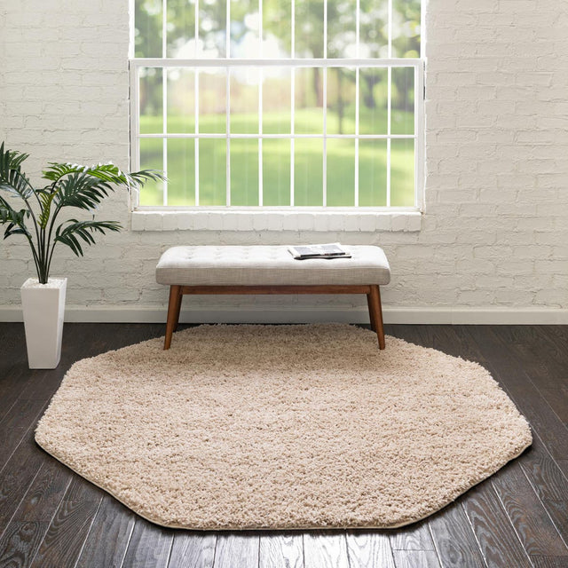 Taupe 6' x 6' Everyday Shag Octagon Area Rug Thick Soft Touch Fluffy & Plush Shaggy Pile 100% Polypropylene With Cotton Backing Durable Carpet for Sale at Rug Engine