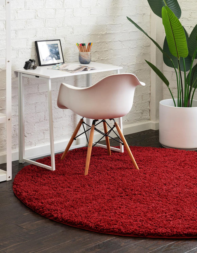 Cherry Red 4' x 4' Everyday Shag Round Area Rug Thick Soft Touch Fluffy & Plush Shaggy Pile 100% Polypropylene With Cotton Backing Durable Carpet for Sale at Rug Engine