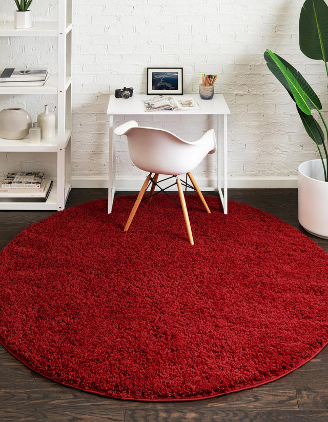 Cherry Red 6' x 6' Everyday Shag Round Area Rug Thick Soft Touch Fluffy & Plush Shaggy Pile 100% Polypropylene With Cotton Backing Durable Carpet for Sale at Rug Engine